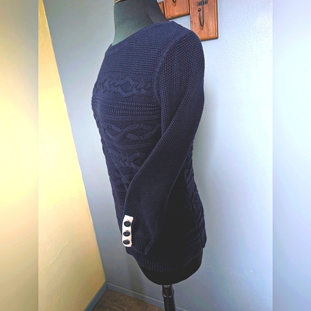 Talbots Navy Crew Neck Cable Knit Sweater